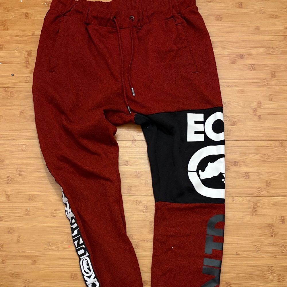 Ecko Unlimited Burgundy Joggers with Graphic Design